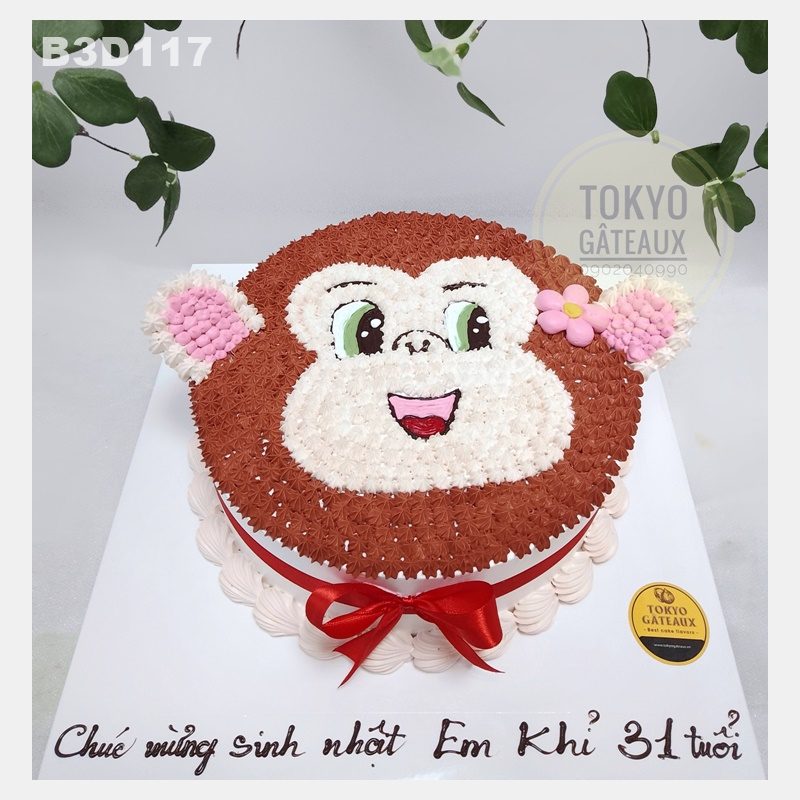 Bánh sinh nhật Khỉ Con Nơ Đỏ