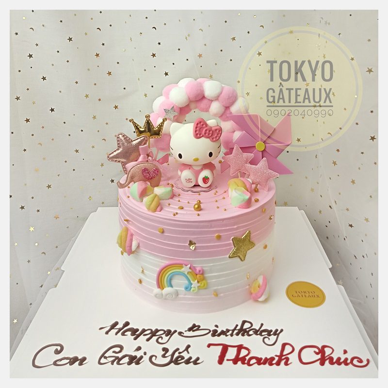 ✓BTN5 - Bánh sinh nhật Hello Kitty hồng sz16, cao 10cm - Tokyo ...