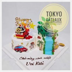 Set bánh sinh nhật Xe cứu hỏa & khủng long