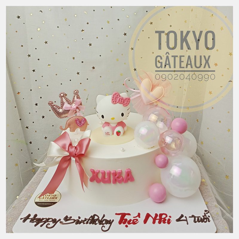 Bánh sinh nhật Hello Kitty nơ hồng