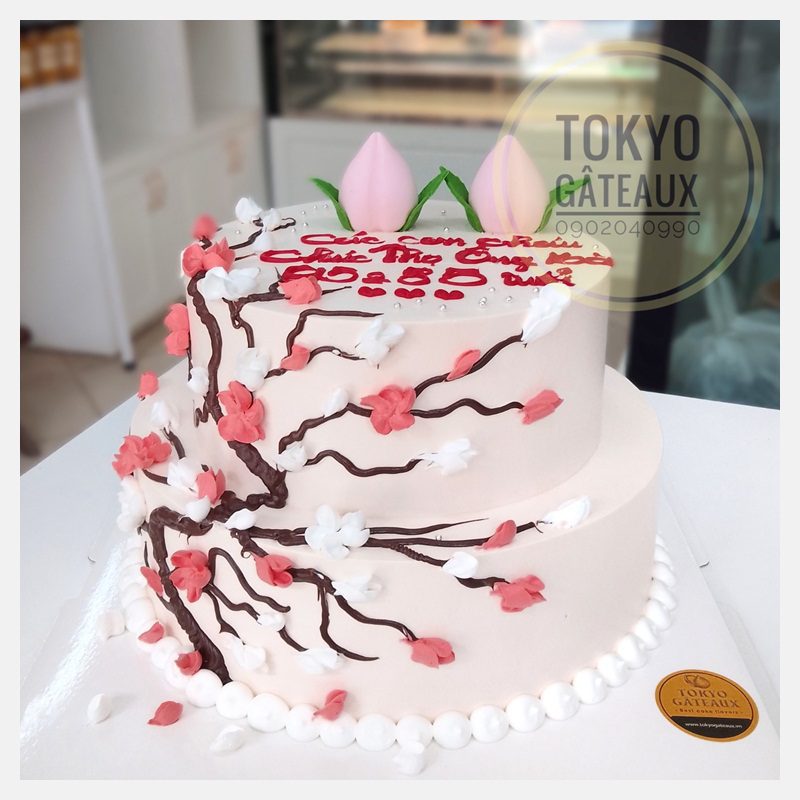 Bánh sinh nhật Hoa đào trắng