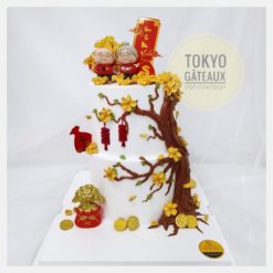 Bánh sinh nhật Ông bà bên cây mai