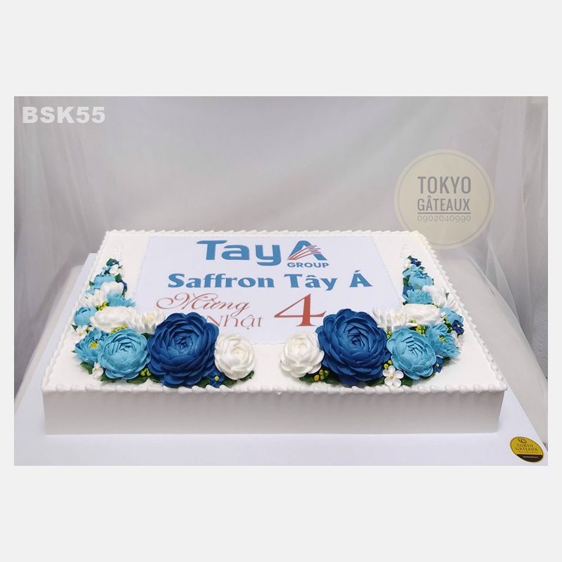 Bánh sinh nhật Hoa xanh in ảnh