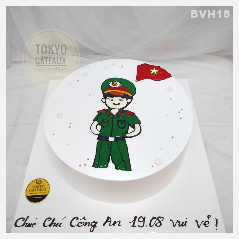 Bánh sinh nhật vẽ hình chibi Chú Bộ Đội